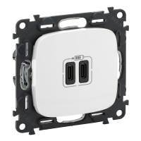 Legrand Valena ALLURE.Зарядное устройство с двумя USB-разьемами тип С-тип С 240В/5В 3000мА.С лицевой панелью.Цвет Белый, 755345 Legrand Valena ALLURE.Зарядное устройство с двумя USB-разьемами тип С-тип С 240В/5В 3000мА.С лицевой панелью.Цвет Белый, 755345