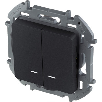 673633 - Выключатель двухклавишный с подсветкой/индикацией - Legrand/Daccord Inspiria - 10АХ 250В безвинтовые, Legrand