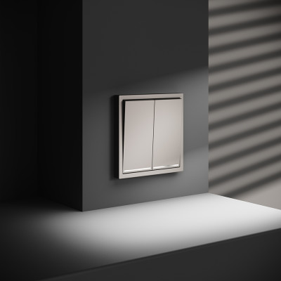 Выключатель встраиваемый VOLTUM S70 двухклавишный с подсветкой 10А, (кашемир), VLS020203