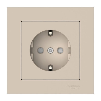 ATN001244S - ATLASDESIGN РОЗЕТКА с заземлением со шторками, 16А, в сборе, быстрозажим. клем., ПЕСОЧНЫЙ, Systeme Electric