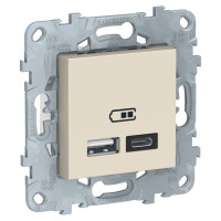 РОЗЕТКА USB, 2-местная, тип А+С, 5 В / 2400 мА, БЕЖЕВЫЙ