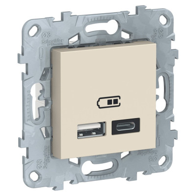 РОЗЕТКА USB, 2-местная, тип А+С, 5 В / 2400 мА, БЕЖЕВЫЙ