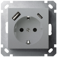 Розетка SHUKO© с USB A+C с защитными шторками 16A 250V~ 2P+T USB 25W, цвет Алюминий, G5501USB-25S, Jasmart Electric