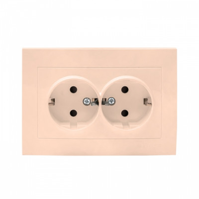 Валенсия розетка 2-местная с/з 16А кремовая с защ. штор. EKF PROxima