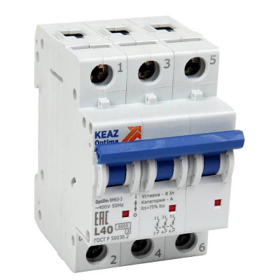 КЭАЗ OptiDin BM63 Автоматический выключатель 3P 40A L 6кА AC (BM63-3L40-УХЛ3)