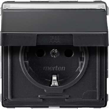 Aquadesign Розетка со шторк., крышкой и полем для надписи 2К+З 16А 250В~ IP44, антрац.