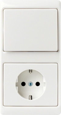 Berker Выключатель 1-клавишный с розеткой 2к+з, глянцевый белый, серия Arsys
