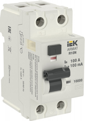 ARMAT ВДТ R10N 2P 100А 100мА тип A IEK, AR-R10N-2-100A100