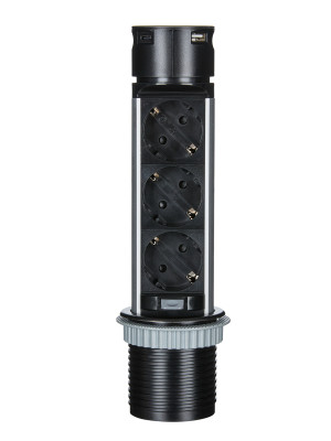 Donel Выдвижной розеточный блок 3х2K+З + 2 USB (A+C) PD 20Вт, цвет: черный, длина кабеля: 2 м, A1, DDSBC6ANV-3PSAN2UANC