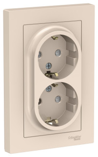 ATN000226 - ATLASDESIGN РОЗЕТКА двойная с заземлением со шторками, 16А, в сборе, БЕЖЕВЫЙ, Systeme Electric