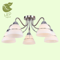 LUSSOLE GILA Люстра потолочная, цвет основания - матовый никель, плафон - стекло (цвет - белый), 5x10W E27, GRLSP-8083