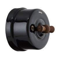 Fontini Выключатель 1-клавишный, цвет черный фарфор, ручка - старое дерево, Fontini, серия Garby