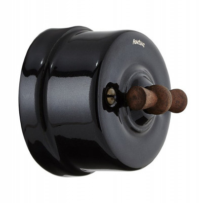 Fontini Выключатель 1-клавишный, цвет черный фарфор, ручка - старое дерево, Fontini, серия Garby