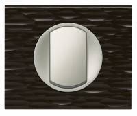 Legrand Выключатель 1-клавишный, вставка - титан,  материалы - Corian Черный рельеф, серия Celiane