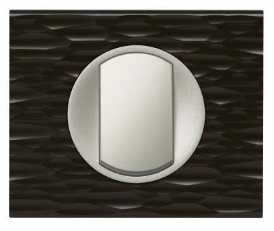 Legrand Выключатель 1-клавишный, вставка - титан,  материалы - Corian Черный рельеф, серия Celiane