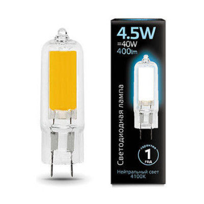 Лампа Gauss G4 AC220-240V 4.5W 400lm 4100K стекло LED 1/10/200, 107807204