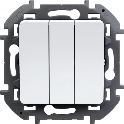 Выключатель трехклавишный Legrand Inspiria для скрытого монтажа, цвет "Белый", увеличенный номинальный ток 20 А, напряжение ~250В.