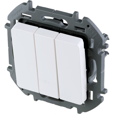 Выключатель трехклавишный Legrand Inspiria для скрытого монтажа, цвет "Белый", увеличенный номинальный ток 20 А, напряжение ~250В.