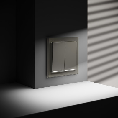 Выключатель встраиваемый VOLTUM S70 двухклавишный с подсветкой 10А, (шелк), VLS020204