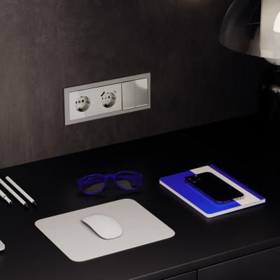 Выключатель встраиваемый VOLTUM S70 двухклавишный с подсветкой 10А, (шелк), VLS020204