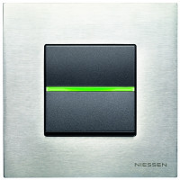 ABB Выключатель 1-клавишный, с подсветкой, вставка - антрацит, рамка - натуральная сталь, серия Zenit