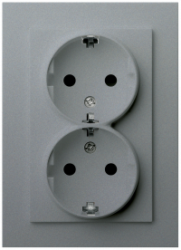 Розетка SHUKO© двойная с защитными шторками 16A 250V~ 2P+T, цвет Алюминий, G5504S, Jasmart Electric