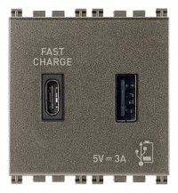 Vimar Зарядное устройство с разъемом USB A+C 5V 3A, 2мод., Metal, 19295.AC.M Vimar Зарядное устройство с разъемом USB A+C 5V 3A, 2мод., Metal, 19295.AC.M