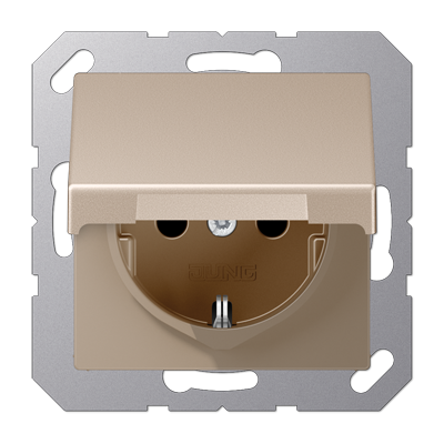 Штепсельная розетка SCHUKO 16А / 250В с подпружиненной откидной крышкой, возможно IP44, пружинные зажимы; термопласт; шампань; A500, A1520BFKLCH