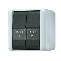 Сдвоенная кнопка 10AX 250V~ с универсальными контактами и полем для надписи IP44, 839NAW Сдвоенная кнопка 10AX 250V~ с универсальными контактами и полем для надписи IP44, 839NAW