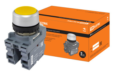 Кнопка с фиксацией MP2-20Y в сборе d22мм 1з+1р желтая TDM Electric, SQ0747-0009